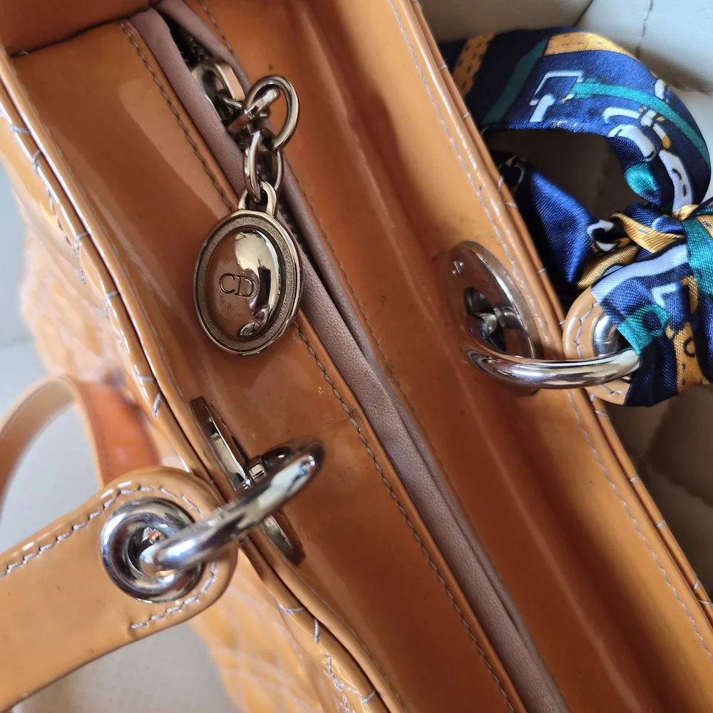 Lady Dior Patent Quilted Satchel with Silver Hardware